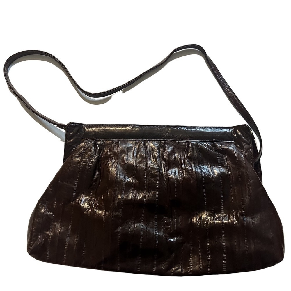 Naiade Elegant Brown Eel Leather Shoulder Crossbody Magnetic Close Bag Vintage